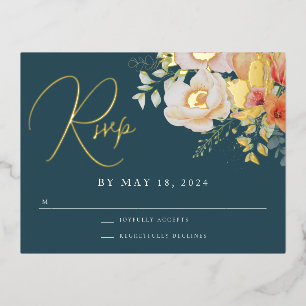 Orange Aquamarin Blue Spring Peach Floral Wedding Folien Feiertagspostkarte