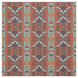 Orange Aquamarin Blue Türkise Brown Red Ethnic Loo Stoff
