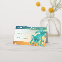 Orange Aquamarin Blue Wedding Palm Tree Platzkarte