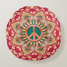 Orange Aquamarin Energy Peace Mandala Round Cushio Rundes Kissen