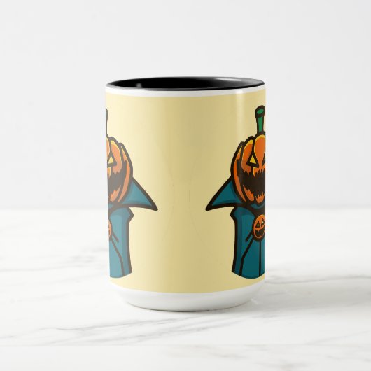 Orange Aquamarin Flat Design Pumpkin Vampire Hallo Tasse (Zentrum)