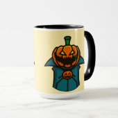 Orange Aquamarin Flat Design Pumpkin Vampire Hallo Tasse (VorderseiteRechts)