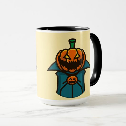 Orange Aquamarin Flat Design Pumpkin Vampire Hallo Tasse (VorderseiteRechts)