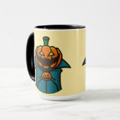 Orange Aquamarin Flat Design Pumpkin Vampire Hallo Tasse (Vorderseite Links)