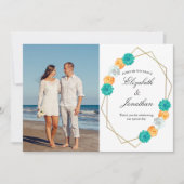 Orange Aquamarin Floral Geometric Wedding Dankeskarte (Vorderseite)