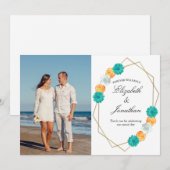 Orange Aquamarin Floral Geometric Wedding Dankeskarte (Vorne/Hinten)