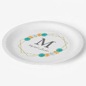 Orange Aquamarin Floral Geometric Wedding Pappteller (Schrägansicht)