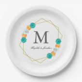 Orange Aquamarin Floral Geometric Wedding Pappteller (Vorderseite)
