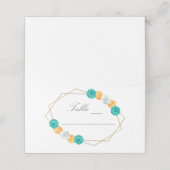 Orange Aquamarin Floral Geometric Wedding Platzkarte (Außenseite Aufgefaltet)