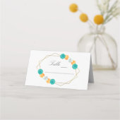 Orange Aquamarin Floral Geometric Wedding Platzkarte (Vorderseite)
