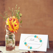 Orange Aquamarin Floral Geometric Wedding Platzkarte