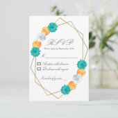 Orange Aquamarin Floral Geometric Wedding RSVP Karte (Stehend Vorderseite)