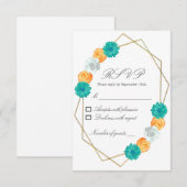 Orange Aquamarin Floral Geometric Wedding RSVP Karte (Vorne/Hinten)