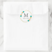 Orange Aquamarin Floral Geometric Wedding Runder Aufkleber (Tasche)