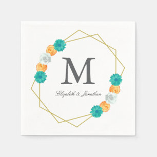 Orange Aquamarin Floral Geometric Wedding Serviette