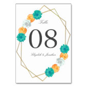 Orange Aquamarin Floral Geometric Wedding Tischnummer (Rückseite)