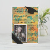 Orange Aquamarin Floral Uni Trunk Party Foto Einladung (Stehend Vorderseite)