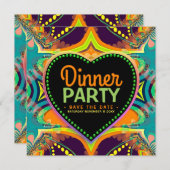 Orange Aquamarin Groovy Hippie Bohemisches ThemenP Save The Date (Vorne/Hinten)