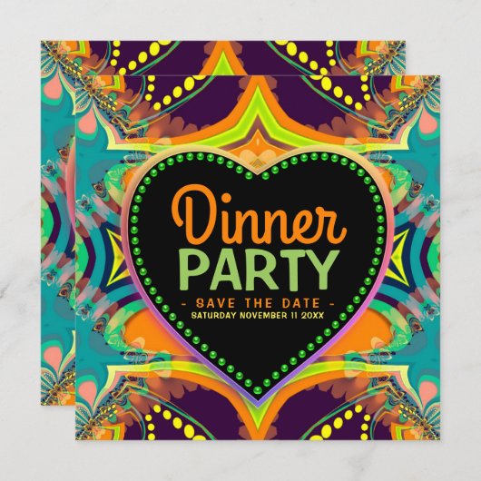 Orange Aquamarin Groovy Hippie Bohemisches ThemenP Save The Date (Vorne/Hinten)