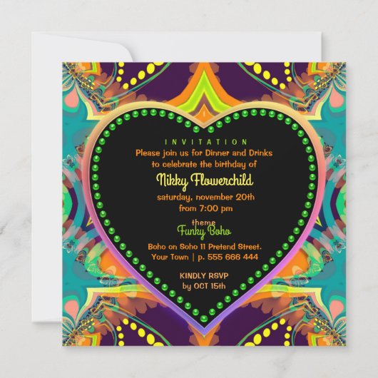 Orange Aquamarin Groovy Hippie Bohemisches ThemenP Save The Date (Rückseite)