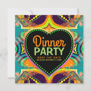 Orange Aquamarin Groovy Hippie Bohemisches ThemenP Save The Date