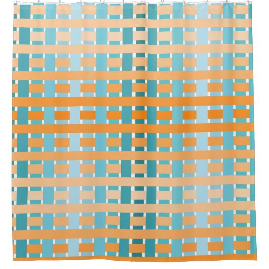Orange-Aquamarin Kariert Duschvorhang (Vorderseite)