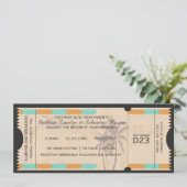 Orange Aquamarin Palm Tree Boarding Pass Wedding T Einladung (Stehend Vorderseite)