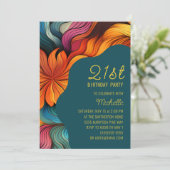 Orange Aquamarin Retro Psychedelic Curves Geburtst Einladung (Stehend Vorderseite)