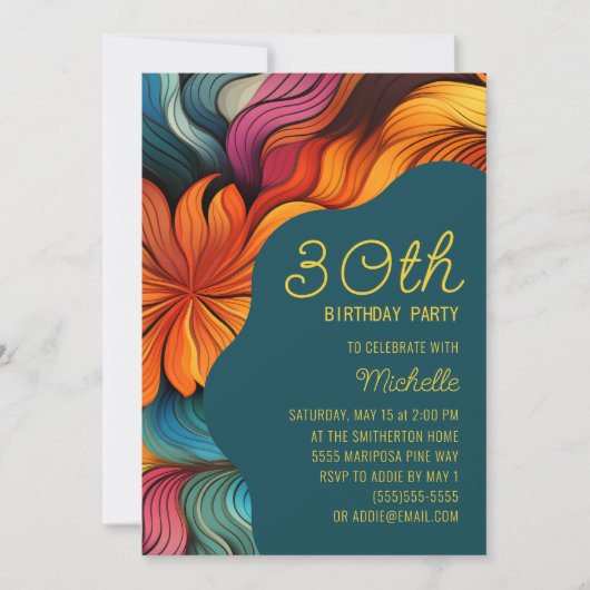 Orange Aquamarin Retro Psychedelic Modern Birthday Einladung (Vorderseite)
