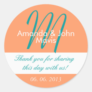 Orange Aquamarin Simple Initial Gastgeschenk Hochz Runder Aufkleber