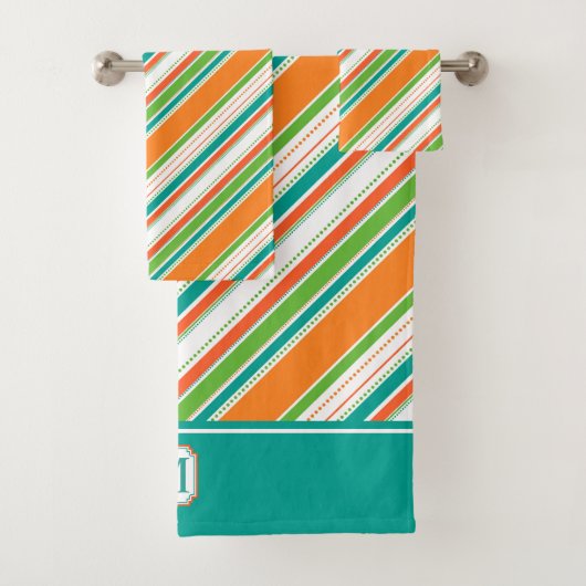 Orange Aquamarin Stripe Monogram Badhandtuch Set (Insitu)