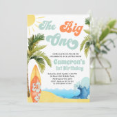 Orange Aquamarin Surf Wave Big 1. Geburtstag Einladung (Stehend Vorderseite)