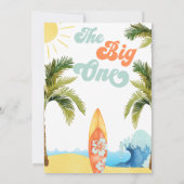 Orange Aquamarin Surf Wave Big 1. Geburtstag Einladung (Rückseite)