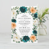 Orange Aquamarin Türkis Blau Elegante Hochzeit der Einladung (Stehend Vorderseite)