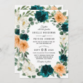 Orange Aquamarin Türkis Blau Elegante Hochzeit der Einladung (Vorne/Hinten)