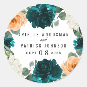 Orange Aquamarin Türkis Blau Elegante Hochzeit der Runder Aufkleber
