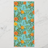 Orange & Aquamarine Aqua Peony & Rose Wedding Menu Menükarte (Rückseite)