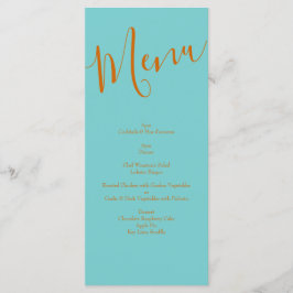 Orange & Aquamarine Aqua Peony & Rose Wedding Menu Menükarte