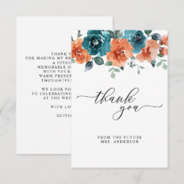 Orange Aquamarine Blume Wasserfarben Brautparty Dankeskarte