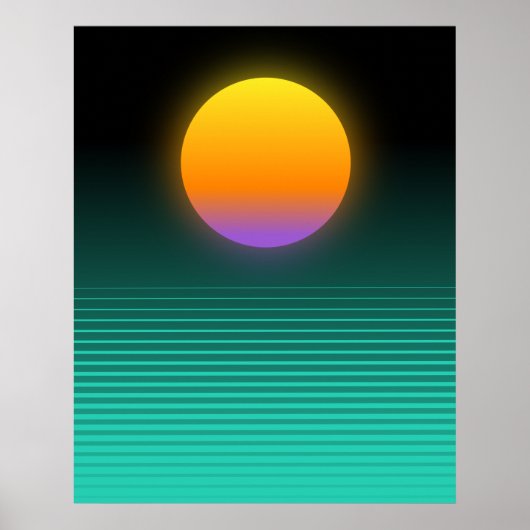 Orange + Aquamarine Vaporwave tropische Sonnenunte Poster (Vorne)