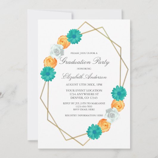 Orange Aquamariner, geometrischer Abschluss Einladung (Vorderseite)