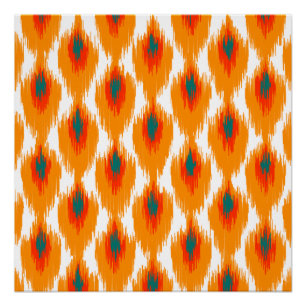 Orange Aquamarines Abstraktes Tribal Ikat Diamond  Poster