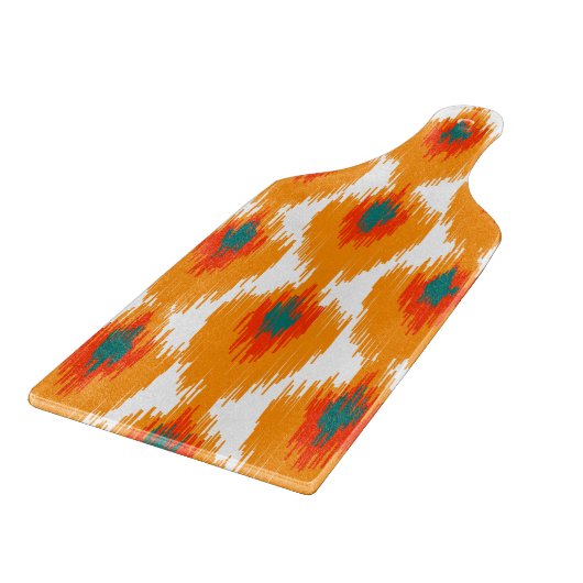 Orange Aquamarines Abstraktes Tribal Ikat Diamond Schneidebrett (Ecke)