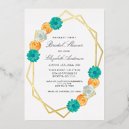 Orange Aquamarines Brautparty mit geometrischer St Folieneinladung