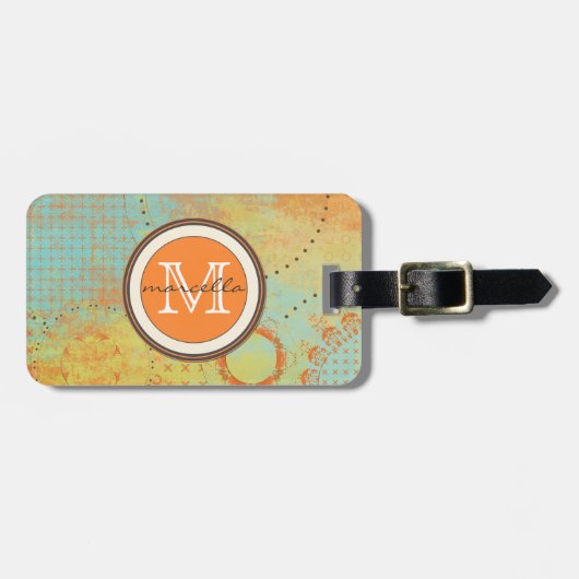 Orange aquamarines Farben-Collagen-Monogramm Gepäckanhänger (Vorderseite horizontal)