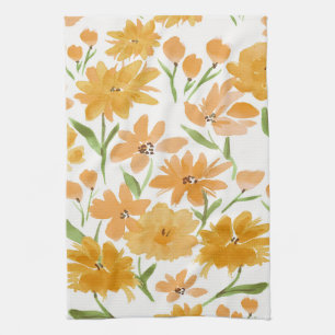 Orange Aquarell Bloms Floral Küche Handtuch