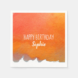 Orange Aquarell niedlich Happy Birthday personalis Serviette
