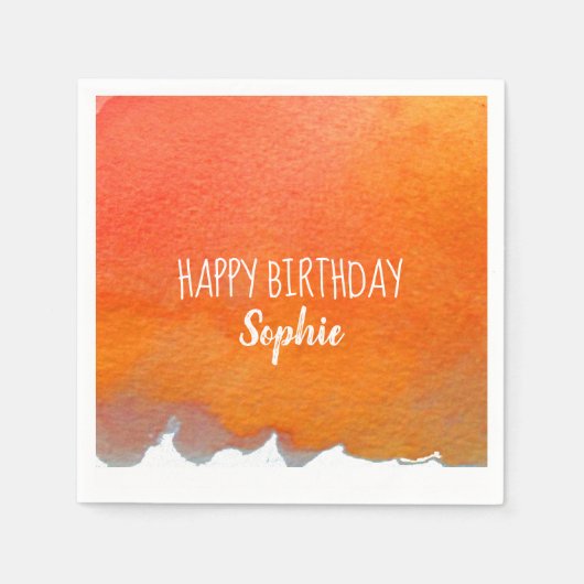 Orange Aquarell niedlich Happy Birthday personalis Serviette (Vorderseite)