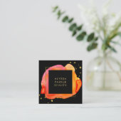 Orange Aquarell-Spritzen auf Schwarzem mit Gold Quadratische Visitenkarte (Stehend Vorderseite)