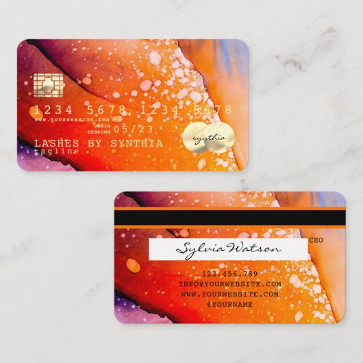 Orange Aquarellfarbe Farbe Kreditkarte Visitenkarte (Vorne/Hinten)